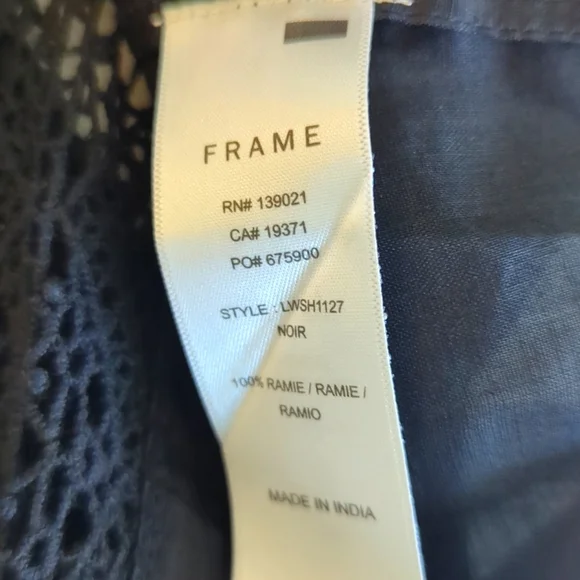 FRAME Cali Lace Popover Blouse Top V neck Black 3/4 sleeve Boho Flowy Fit L - Picture 11 of 14